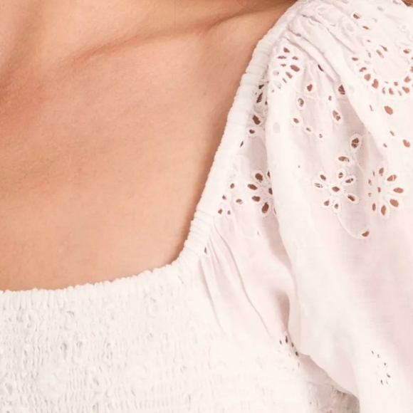 NWT LoveShackFancy XL Jayce 100% Indian Cotton Smocked Ajouré Design Mini Dress - Picture 2 of 16